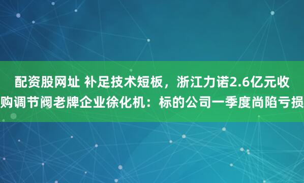 配资股网址 补足技术短板，浙江力诺2.6亿元收购调节阀老牌企业徐化机：标的公司一季度尚陷亏损
